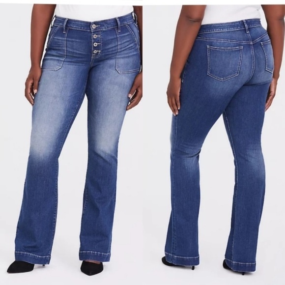Torrid Blue Flare Vintage Stretch Mid Rise Jeans - Picture 1 of 11